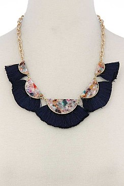 CLASSY DESIGNED ACETATE SEMI CIRCLE FAN TASSEL FASHION NECKLACE JYN-6704