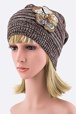 Chic Sequined Flower Knit Beanie LA-8591MG089
