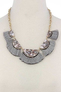 CLASSY DESIGNED ACETATE SEMI CIRCLE FAN TASSEL FASHION NECKLACE JYN-6704