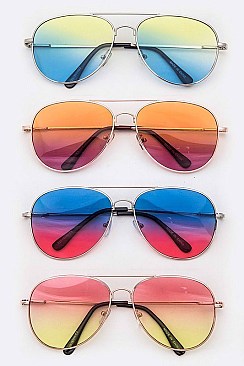 Pack of 12 Pieces 2 Tone Color Tint Aviator Sunglasses LA08-52018MHC3