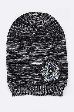 Chic Sequined Flower Knit Beanie LA-8591MG089