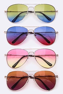 Pack of 12 Pieces 2 Tone Aviator Sunglasses Set LA108-52015MHC3