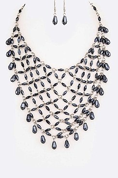 MIXED BEADS BIB STATEMENT NECKLACE SET
