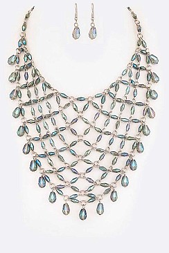 MIXED BEADS BIB STATEMENT NECKLACE SET