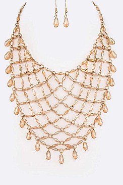 MIXED BEADS BIB STATEMENT NECKLACE SET