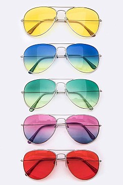 Pack of 12 Pieces Mix Tone Aviator Sunglasses Set LA108-663C