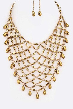 MIXED BEADS BIB STATEMENT NECKLACE SET