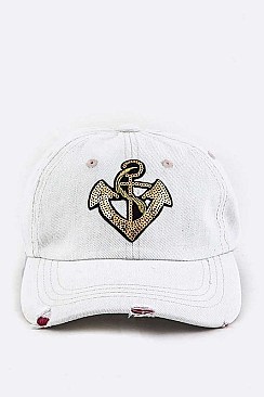 Sequined Anchor Bleached Denim Cap LA-EMH8628T