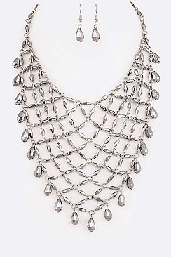 MIXED BEADS BIB STATEMENT NECKLACE SET