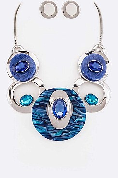 MIXED CRYSTALS & HOOPS STATEMENT NECKLACE SET