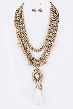 TASSEL PENDANT CHUNKY CHAIN NECKLACE SET