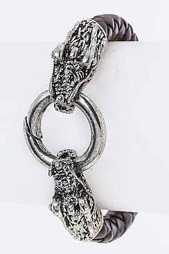 Classic Dragon Heads Braided Leather Bracelet LAEML8071