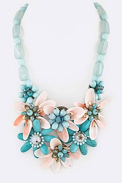 Chic Mix Shell & Stone Flower Statement Necklace Set LA182118B