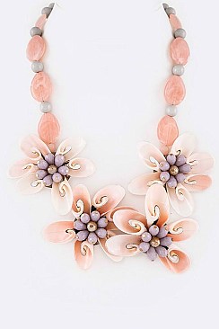 Chic Mix Shell & Stone Flower Statement Necklace Set LA182118B