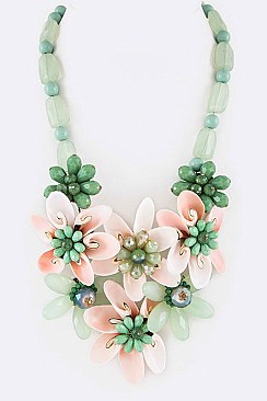 Chic Mix Shell & Stone Flower Statement Necklace Set LA182118B