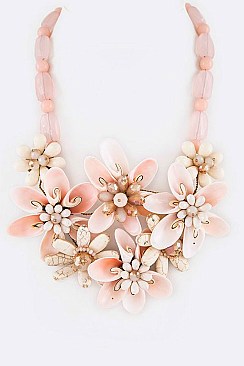 Chic Mix Shell & Stone Flower Statement Necklace Set LA182118B