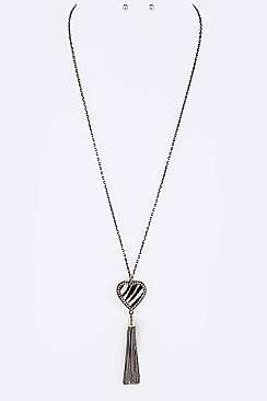 Stylish Crystal Calf Leather Pendant Long Necklace Set LA-KNE0864