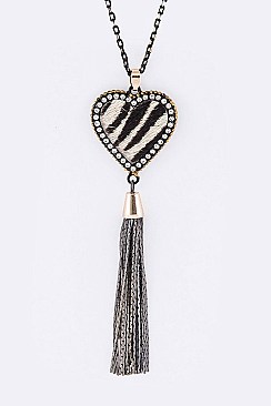 Stylish Crystal Calf Leather Pendant Long Necklace Set LA-KNE0864