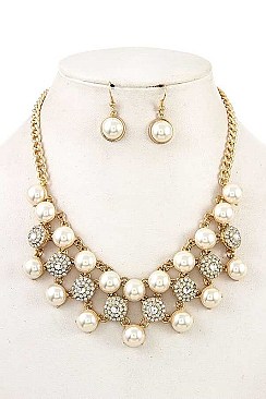 CHIC RHINESTONE BALL BIB NECKLACE SET