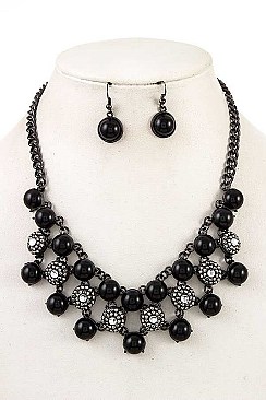 CHIC RHINESTONE BALL BIB NECKLACE SET
