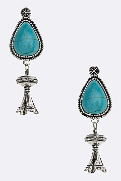 3D Squash Blossom Drop Turquoise Earrings