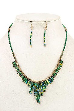 MIX TONE FRINGE BEADS NECKLACE SET