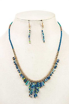 MIX TONE FRINGE BEADS NECKLACE SET