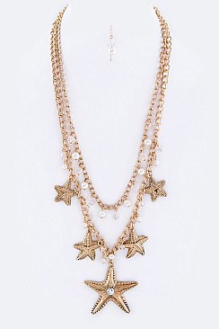 STARFISH & PEARLS LAYER NECKLACE SET