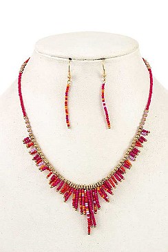 MIX TONE FRINGE BEADS NECKLACE SET