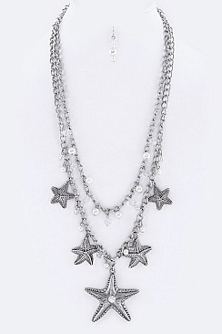 STARFISH & PEARLS LAYER NECKLACE SET