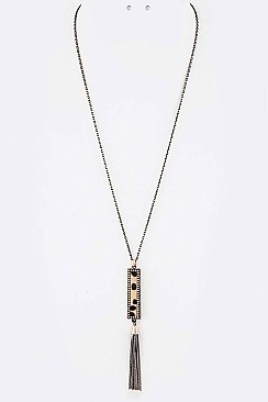Stylish Crystal Pave Animal Leather Tasseled Pendant Necklace Set LA-KNE0861