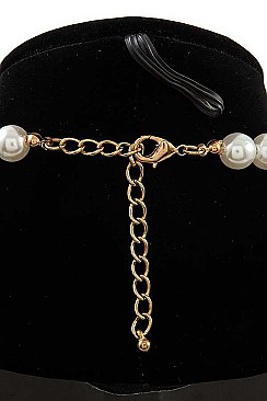 DANGLING CHARMS IN LAYERED CHAIN AND PEARLS NECKLACE SET