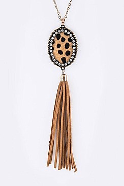 Stylish Calf Leather Pendant Tasseled Long Necklace Set LA-KNE0852