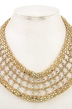 STONES SET MESH CHAIN BIB NECKLACE SET