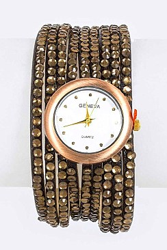 Trendy Crystal Pave Leather Bracelet Watch LA 05-1482