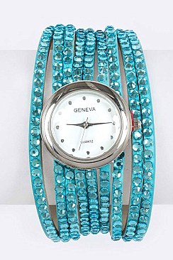 Trendy Crystal Pave Leather Bracelet Watch LA 05-1482