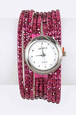 Trendy Crystal Pave Leather Bracelet Watch LA 05-1482