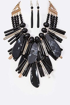 BEADS RESIN LAYER STATEMENT NECKLACE SET