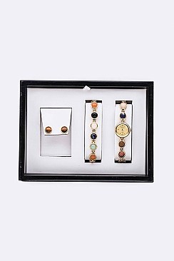 Posh Bejeweled Bracelet Watch Earrings Gift Set LAELT220ST
