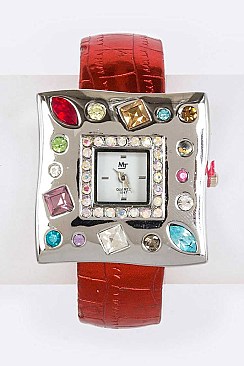 Fashionable Metallic Cuff Crystal Square Watch LA 05-BG1230L