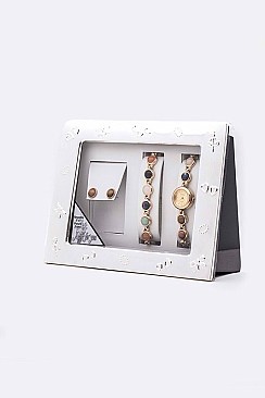 Posh Bejeweled Bracelet Watch Earrings Gift Set LAELT220ST