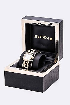 Elegant ELGIN Chunky Chain Bangle Watch Gift Set LAELL1031