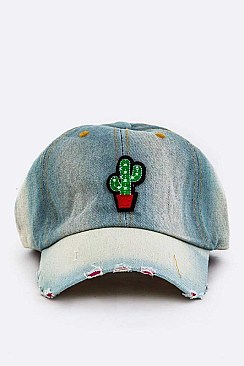 Cactus Patch Denim Cap LA-35018CATQ