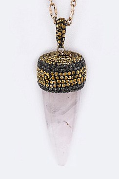 Stylish Precious Stone & Crystal Acorn Pendant Necklace LAN4054