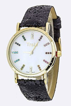 Stylish Crystal Dials Glittered Band Fashion Watch LA-2693