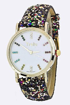 Stylish Crystal Dials Glittered Band Fashion Watch LA-2693