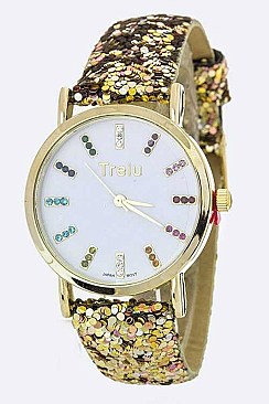 Stylish Crystal Dials Glittered Band Fashion Watch LA-2693