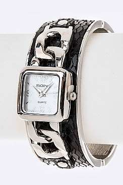 Elegant ELGIN Chunky Chain Bangle Watch Gift Set LAELL1031