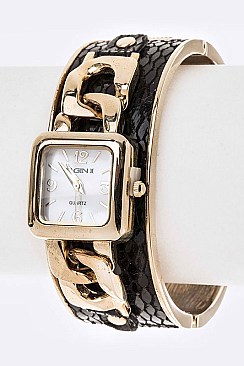 Elegant ELGIN Chunky Chain Bangle Watch Gift Set LAELL1031
