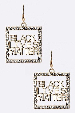 PACK OF 12 BLACK LIVES MATTER CRYSTAL DROP EARRING SET